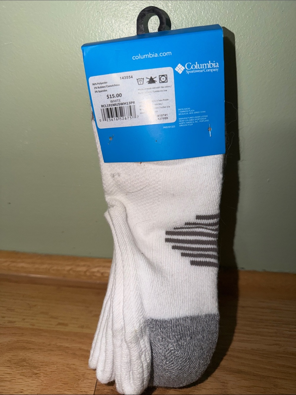 Columbia Men’s White Athletic Socks with Red Stripe Accent - 3 Pack - Picture 3 of 3